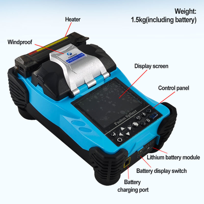 Splicer à fusion en fibre optique bleue 4800mAh Batterie 2 langues chinois/anglais