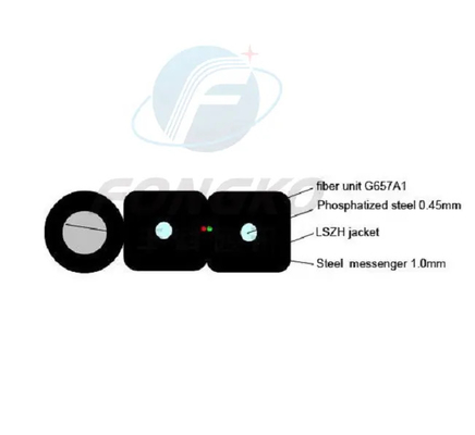 GJYXFCH extérieur 2*5mm FTTH bobine de tambour câble à fibre optique LSZH câble à fibre optique autoportant